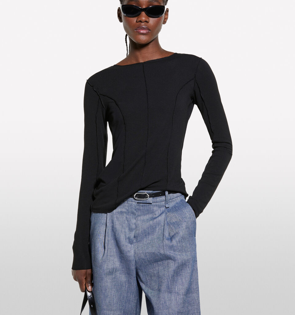 Black t-shirt with seams - women's long sleeve t-shirts - Black | Sisley image number 4
